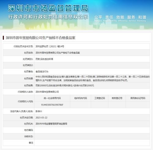 深圳市晋年贸易生产抽检不合格食品案的警示与思考